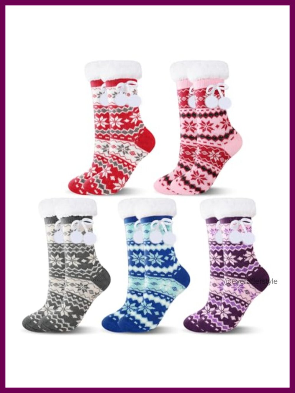 Fuzzy Slipper Socks for Women Sherpa Fleece Lined Non-Slip 5 Pairs